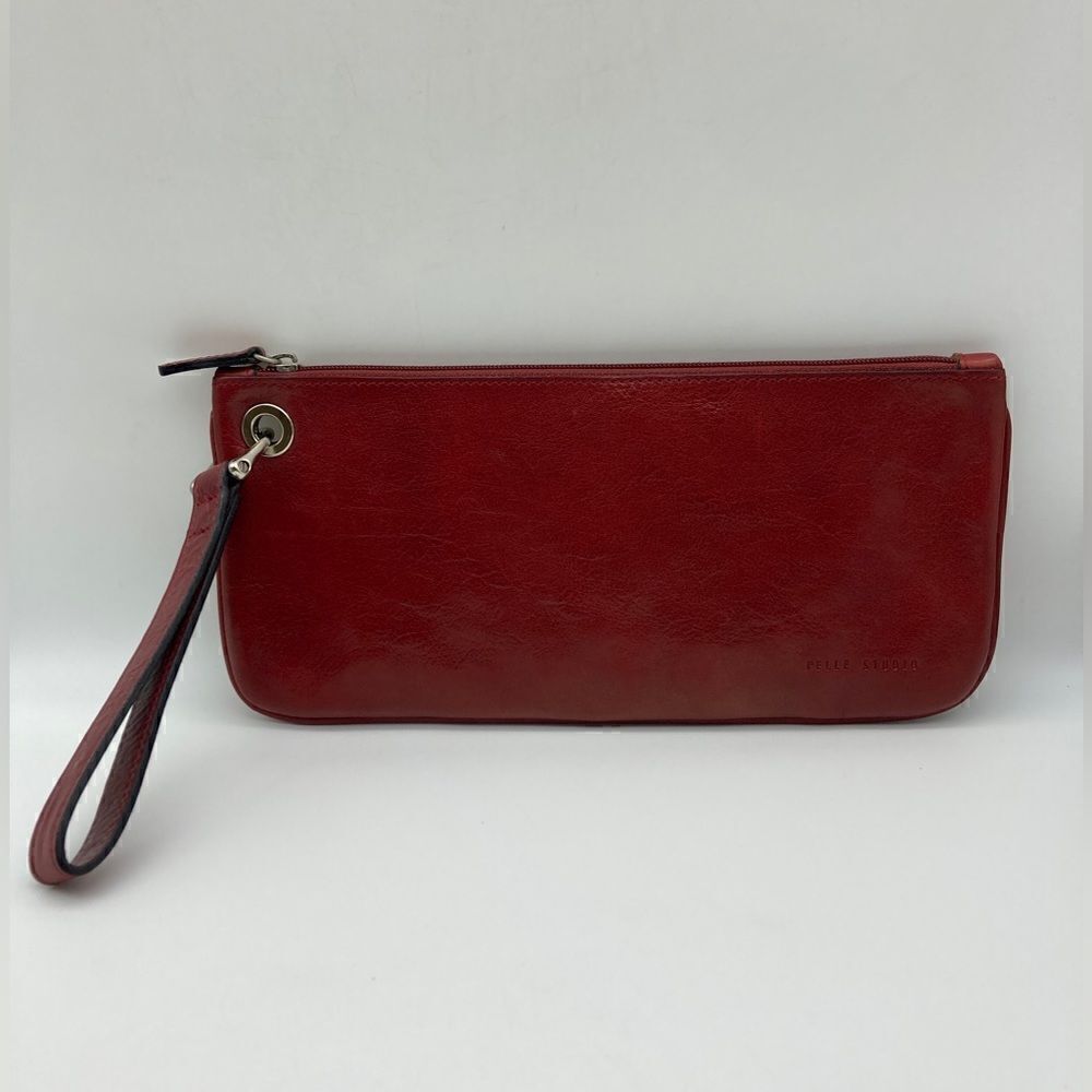 Pelle Studio Wilsons Italian Leather Unisex Wristlet Cherry Color‎